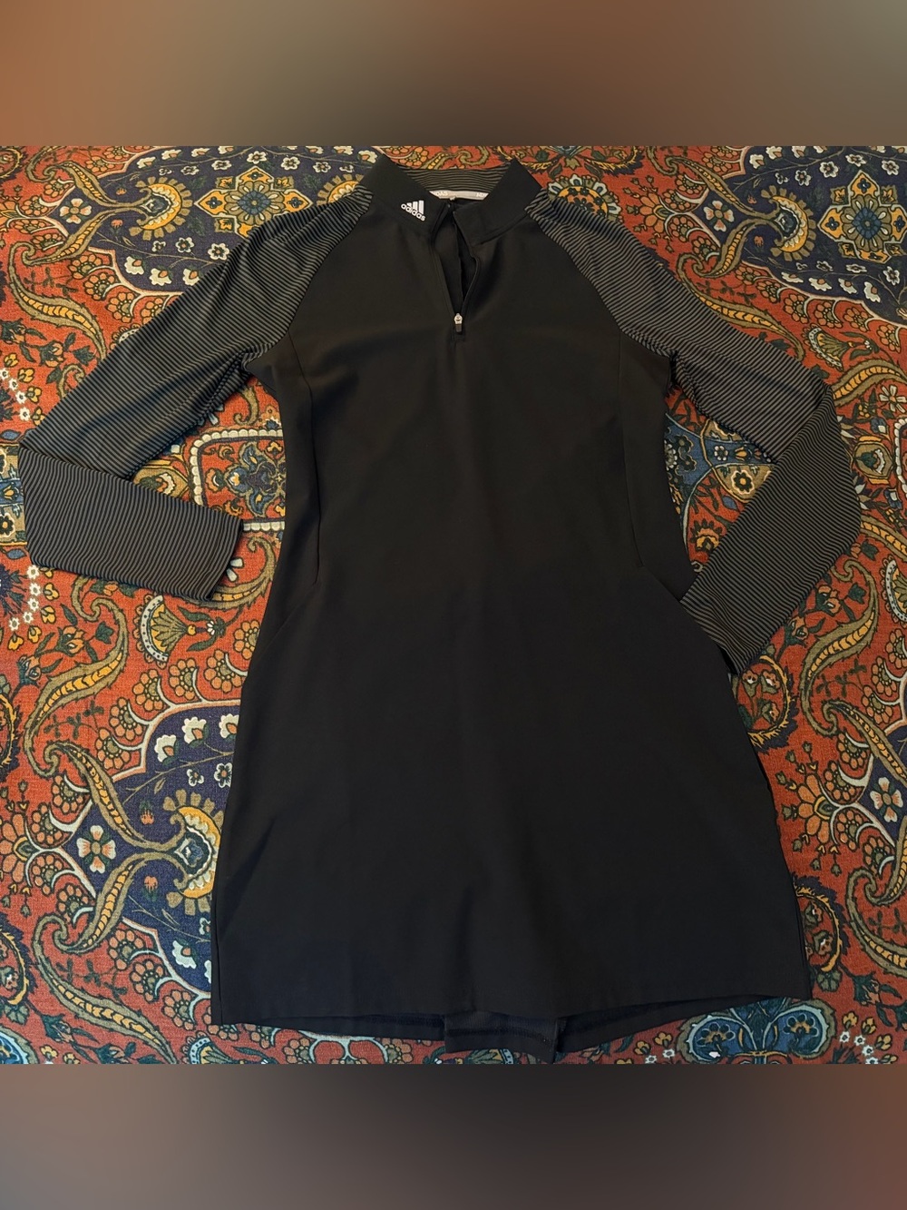 adidas Black Long Sleeve Sport Dress w/Stripes 2 front & 1 back zip pockets